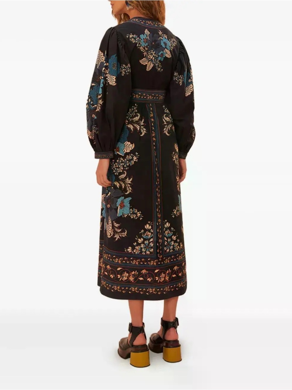 Farm Rio Blossom Tapestry Black Midi Dress - Picture 3 of 10